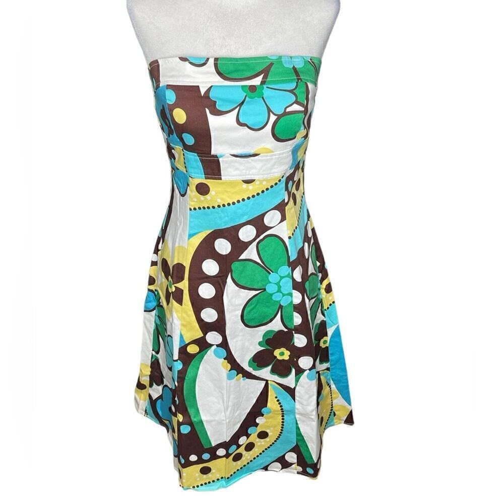 B. Smart Women Colorful Retro Mod Floral Strapless Cotton Fit Flare Dress size 6